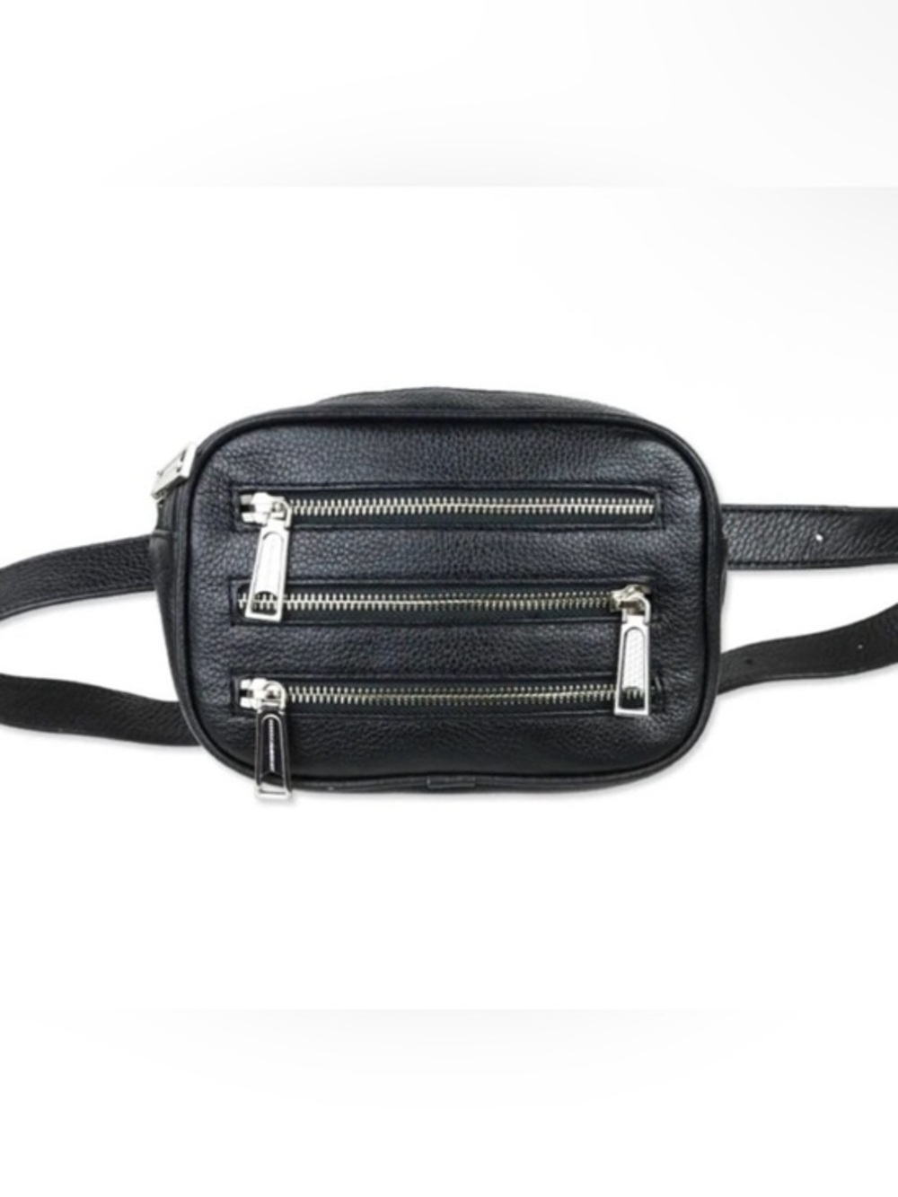 Rebecca Minkoff Black Leather Belt Bag Silver Zippers